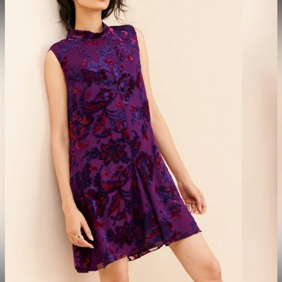 Anna Sui Jewel Tone Velvet Metallic Sleeveless Mini Dress 26272 - Picture 2 of 13